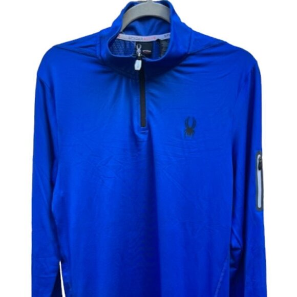 Spyder NWT Shirt Men's Mock Neck Long Sleeve Active Pro Web Blue Stretch Sz Lrg - Picture 4 of 16